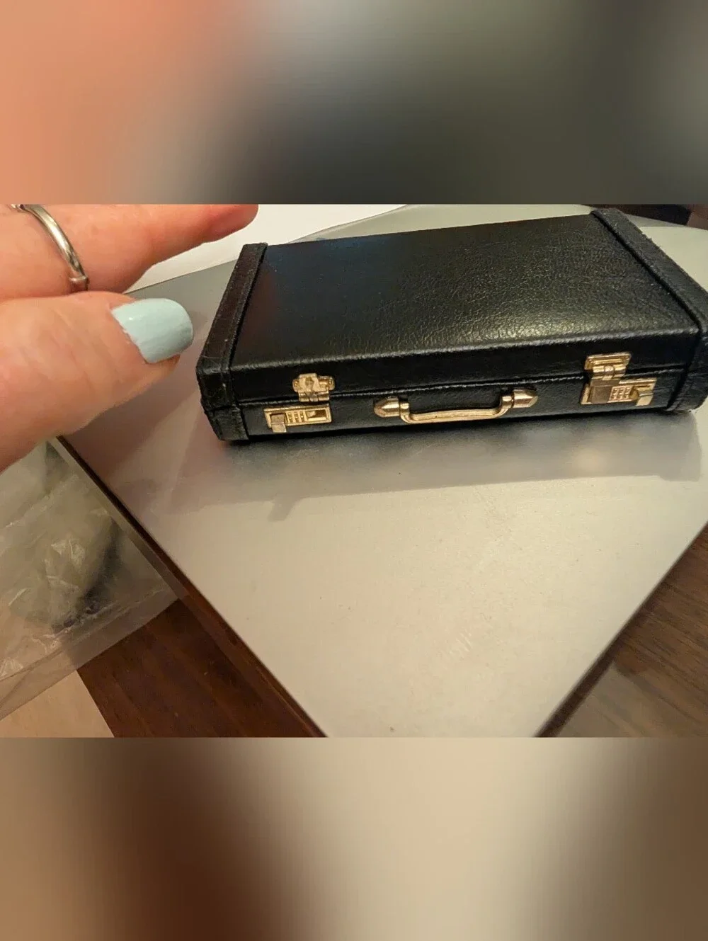Black Leather-like Mini Briefcase Business Card Holder